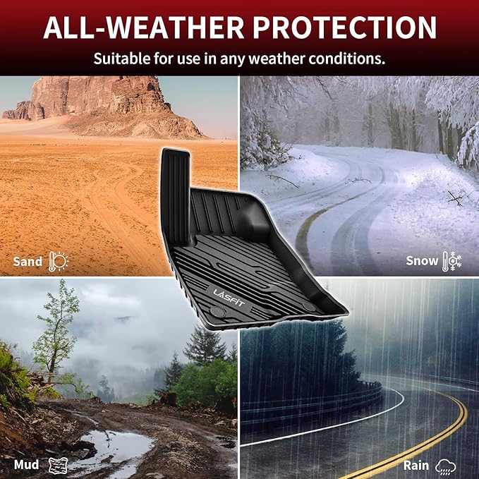 LASFIT Floor Mats for Ford Bronco Sport 2025 2024 2023 2022 2021 Carpeted Floor All Weather Protector Custom Fit TPE Car Liners, 1st & 2nd Row 3pcs Black