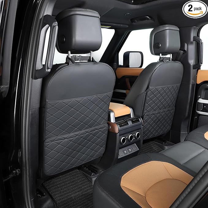 Seat Back Protector + Large Capacity Pocket Storage Organizer,Preventing the Impact of Children Stepping on the Seat Backrest (Black)