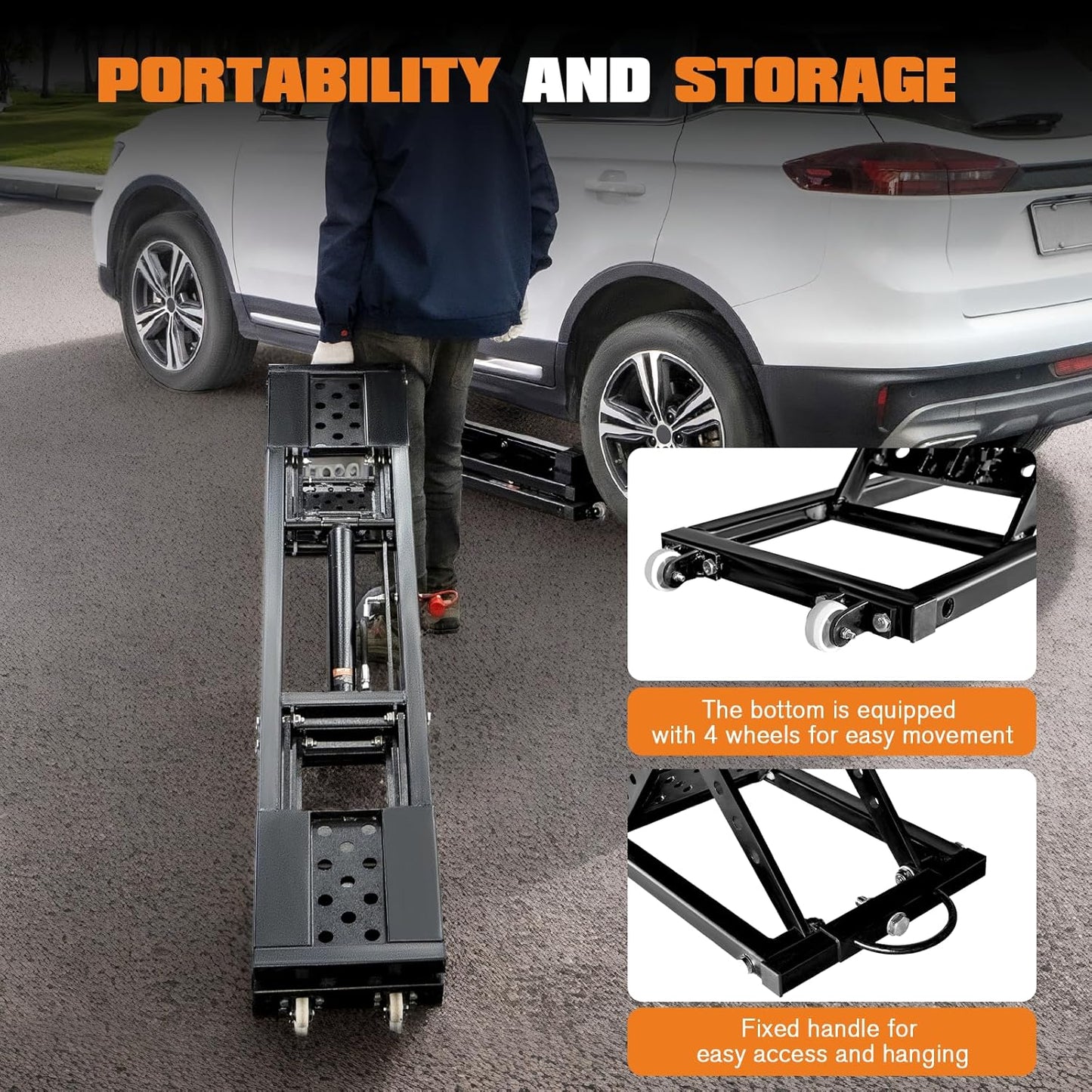 Albott 7000 LBS Portable Car Lift, Heavy Duty Quick Jack with 28" Max Height, Locking Levers & Wheels, Adjustable Scissor Lift for Cars, SUVs, Light Trucks, Garage or Shop Use, Black