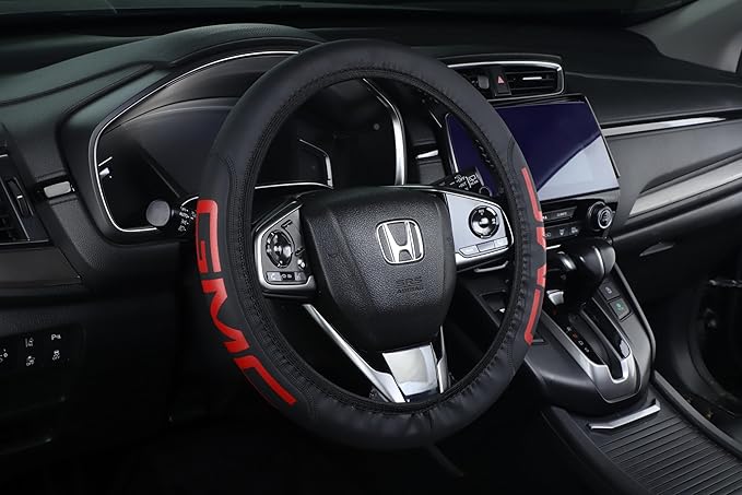 Black car Steering Wheel Cover - Universal Car Accessory for Diverse Cars, Durable Leather Cover with Anti-Slip Lining, for GMC Steering Wheel with a Diameter of 14.5"-15".