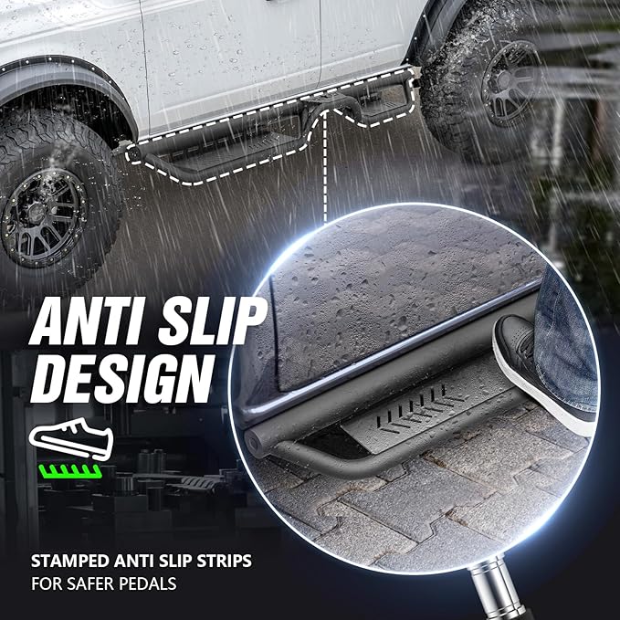 Running Boards Side Steps Compatible with 2021-2026 Ford Bronco 4 Doors (Not for Sport Model), Two Stairs Design Side Steps Heavy-Duty Steel Nerf Bars Bolt-on Step Plates Rock Sliders Rail