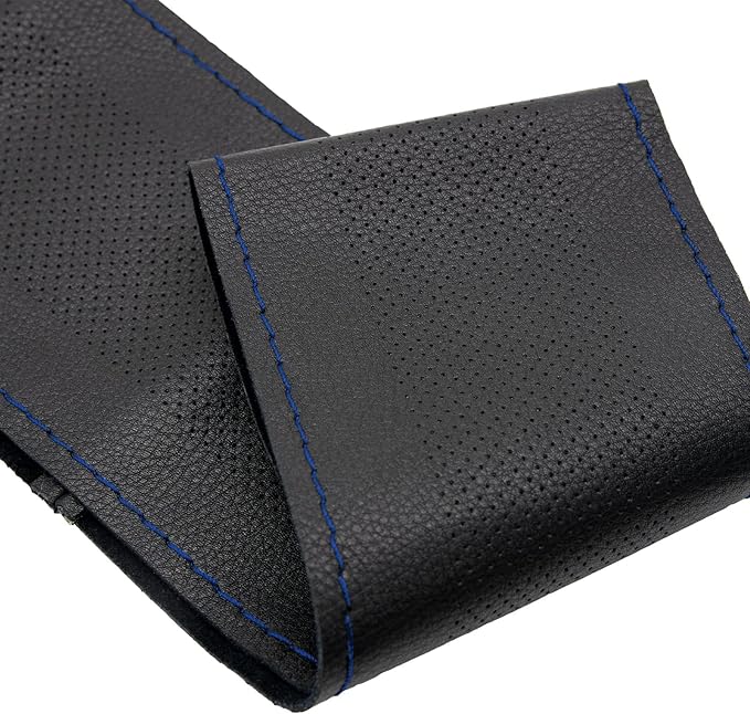 AUTOXBERT 38cm/15 Genuine Leather DIY Steering Wheel Cover Soft Hand Sewing On Wrap Cover with Needles Thread fit for VW Ford Nissan Kia Vauxhall