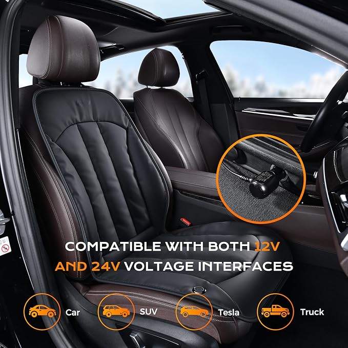 Coverado Front Seat Covers, Comfortable Seat Cover with Full Back Support in Winter, Luxury Faux Leather Waterproof Seat Cushion, Driver Car Seat Protector Universal Fit Most Cars,1PCS (Black)