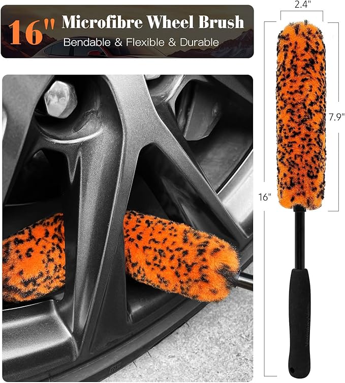 YeewayVeh Car Wheel Brush Kit, 4PCS Microfiber Wheel Cleaner Brush, Soft & Scratch-Free Detailing Brush and Tire Brush, Professional Wheel Cleaning Kit for Car Rim Fenders Engine Exhaust Tips, Orange