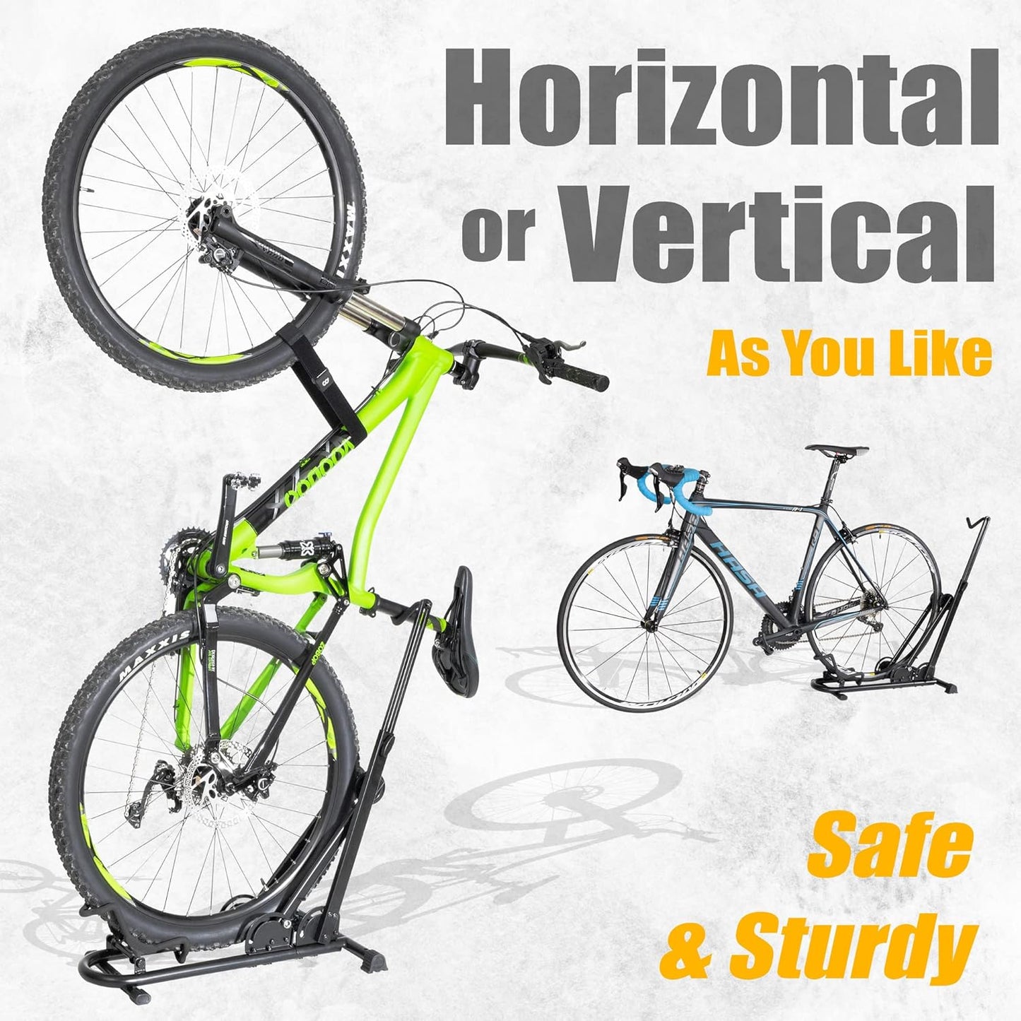 BIKE HAND Upright Bike Stand - Premium Quality Vertical & Horizontal Adjustable Bicycle Floor Parking Rack - for Storing MTB Road Bikes - up to 29” Wheel Size - Seatpost Stabilizer Ver. 1-1 Bike