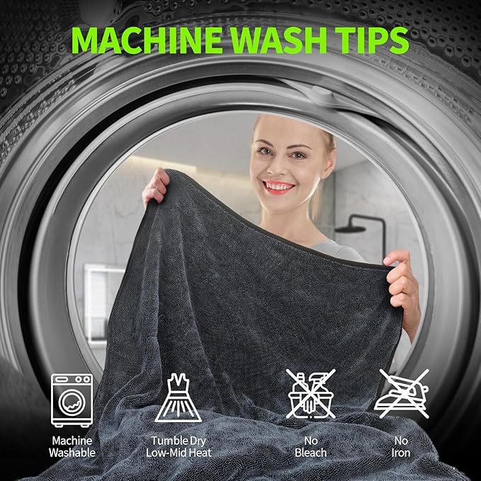 Wontolf 3-Pack Car Drying Towel, Ultra Absorbent Microfiber Towels for Cars (36" x 24"), Drying Towels Car Detailing, Streak Free, No Water Spots, Scratch-Free, with Storage Bag