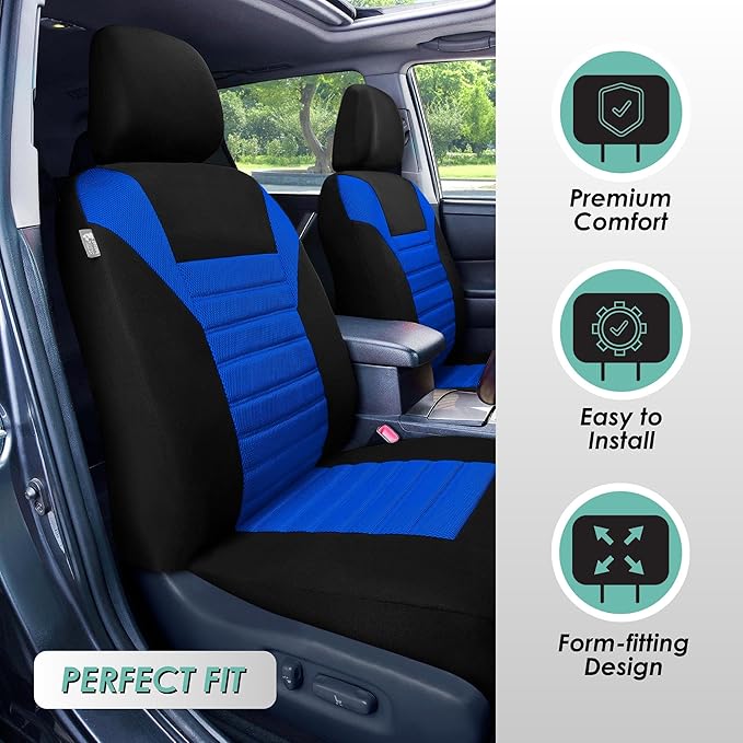 FH Group Automotive Car Seat Covers Front Set Premium 3D Air Mesh Front Seat Covers, Airbag Compatible Universal Fit Interior Accessories for Cars Trucks and SUVs - Blue