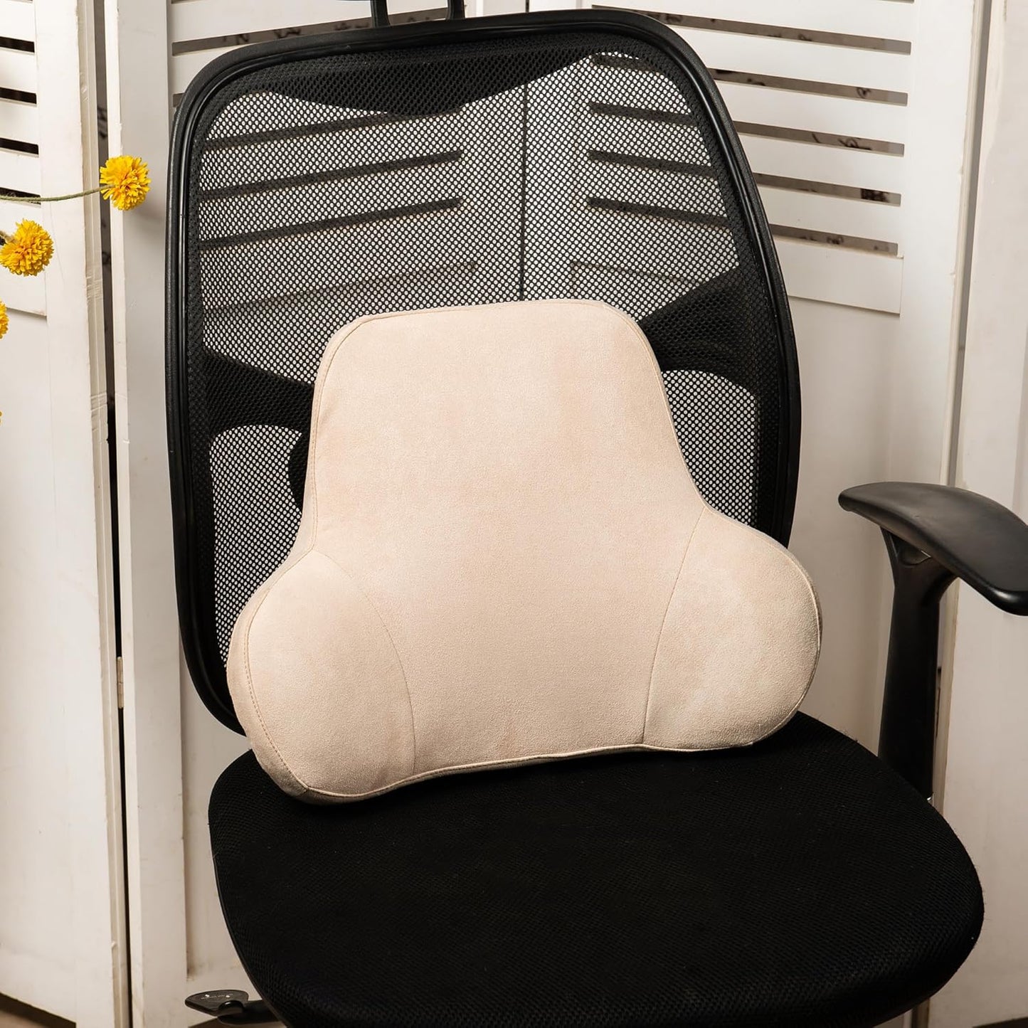 Soft Memory Foam Lumbar Support Pillow for Car Seat with Velvety Suede Cover – Comfortable Back Cushion for Drivers and Passengers