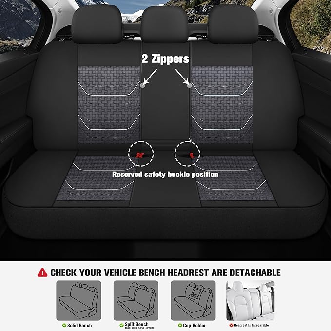 CAROMOP Premium PU Leather&Flannel Car Seat Covers Full Seats,Split Bench Compatible Car Interior Covers, Universal Fit Most Car Sedan Truck SUV(5-Seat Black/White)