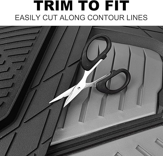 CAR PASS Heavy Duty Rubber Car Mats, Deep-Dish Car Floor Mats All Weather, Universal Two-Tone Trim-to-Fit for SUVs Trucks Sedans, Waterproof Anti-Slip, 3 Pieces V12 Black & Metallic Gray