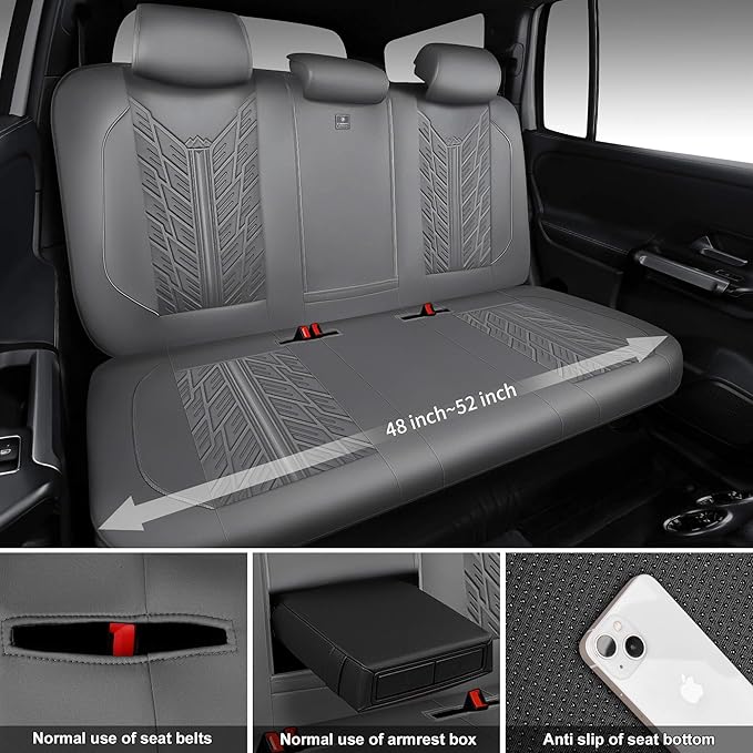 CAR PASS Waterproof Neoprene Seat Covers Full Sets, Wetsuit Car Seat Covers,All-Weather Non-Slip Durable,Universal Fit for Vans,Truck,SUV,3D Tyre Embossed Seat Covers with Airbag Compatible(All Gray)