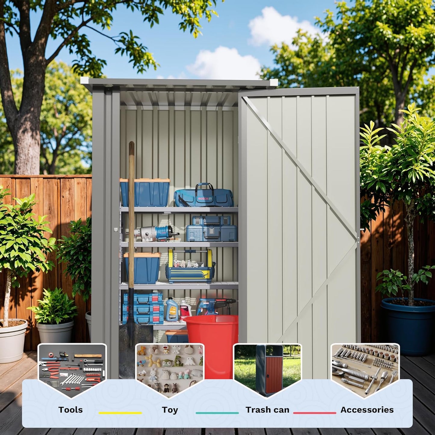 Devoko 3x3 FT Outdoor Storage Shed, Small Garden Tool Shed with Single Lockable Door, Metal Tool Storage Shed with Sloping Roof, Outside Shed for Backyard Patio Lawn, Gray