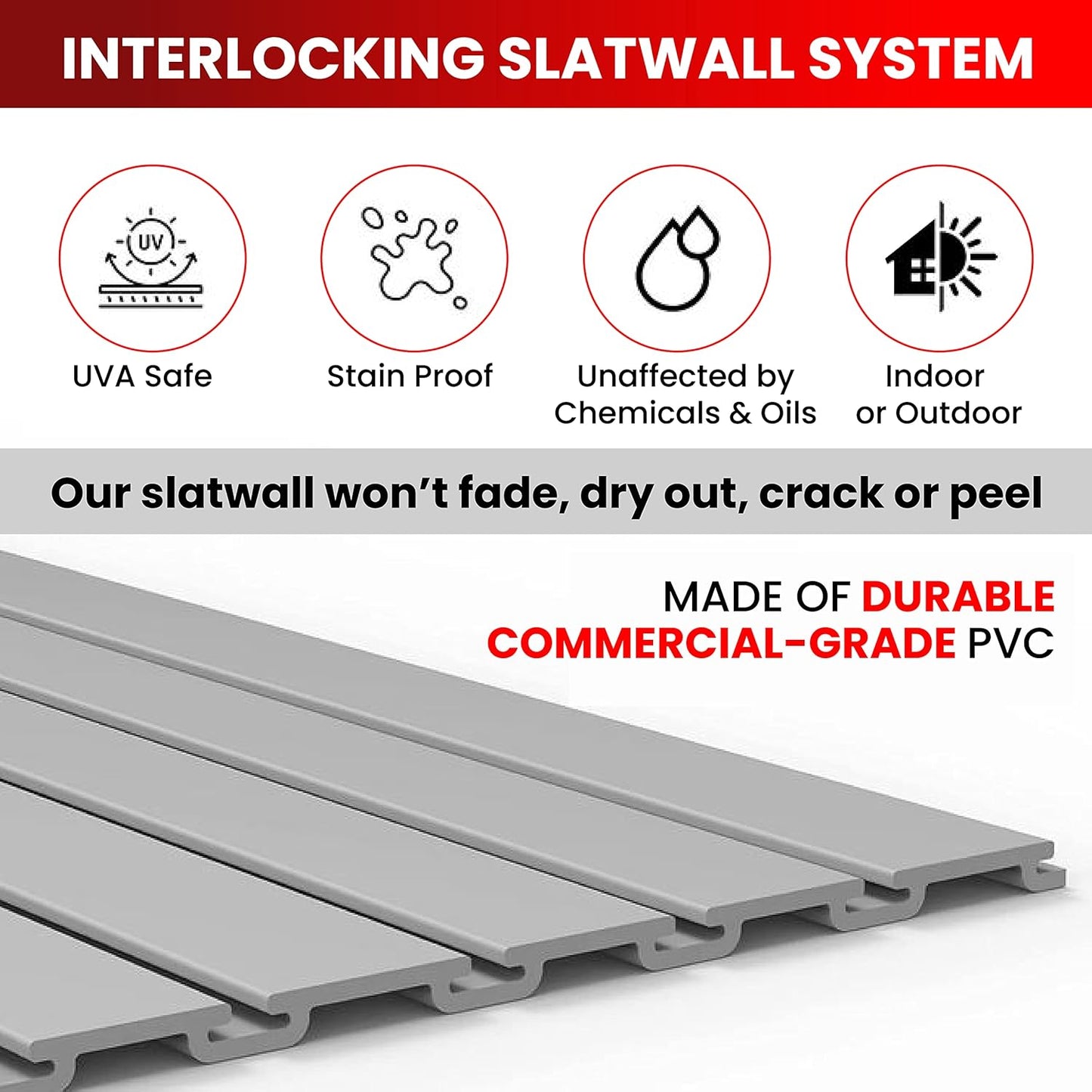 DLDIRECT Slatwall Panel Garage Wall Organizer: Heavy Duty Wall Mounted PVC Rack, Interlocking Slat Paneling for Garage Wall Storage, Slatwall Board, Slatwall Shelves System - 3 Color Samples