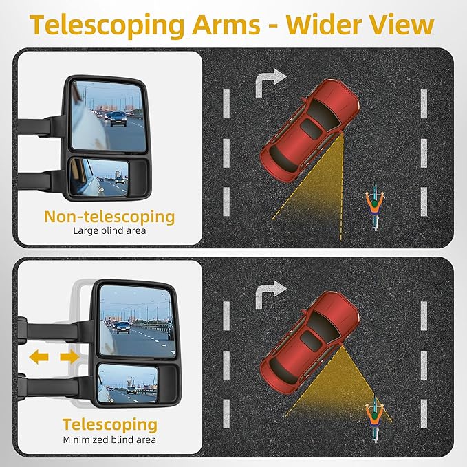 DWVO Towing Mirrors compatible for 99-07 F250/F350/F450/F550 Super Duty Power Heated with Amber Turn Signal Light Side Tow Mirror A Pair