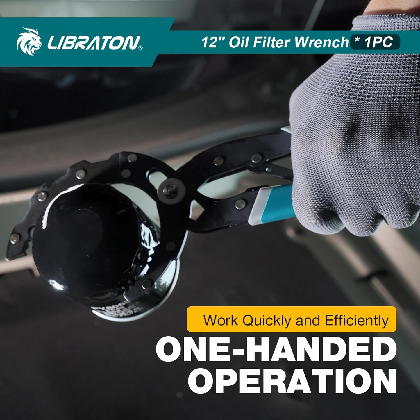 LIBRATON Oil Filter Wrench, 12" Oil Filter Pliers, Quick Adjustable Oil Filter Removal Tool with Spring Structure (2-3/8" to 4-3/4" Opening), One-Hand Use, for Cars, Motorcycles & Trucks