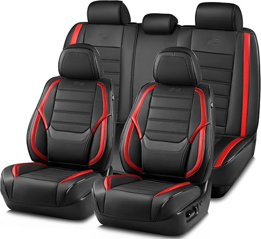 Skechers Seat Covers,Memory Foam Leather Car Seat Covers,Waterproof Car Seat Protector Full Sets,Car Seat Cushion Airbag Automotive Universal Fit for Most Cars,Vans,Trucks,SUV,Red