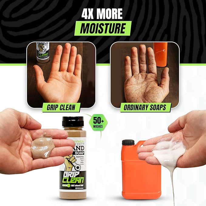Grip Clean Heavy Duty Hand Cleaner for Mechanics – Natural Pumice & Clay-Infused Technology Removes Grease, Oil & Grime – Moisturizing Liquid Hand Soap for Shop, Garage & Industrial Use – 8 oz