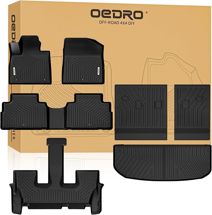 OEDRO Floor Mats Fits for Hyundai Palisade 2020-2025 w/ 7-Seat, Custom Fit TPE All Weather Trunk Mat with Backrest for Palisade Accessories, Anti-Slip Back Seat Protector for Palisade Full Mat Set