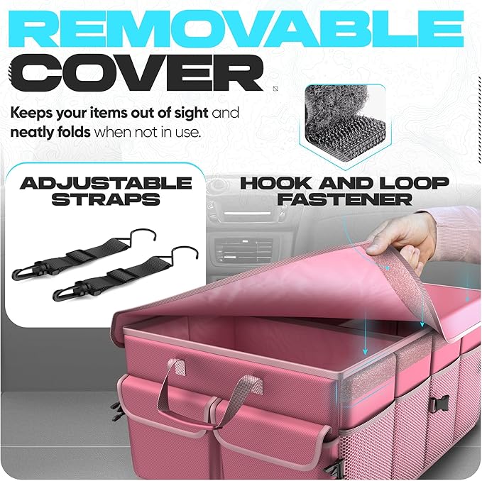 FORTEM Car Trunk Organizer, Collapsible Multi Compartment SUV Organizer, Foldable Storage for Car Accessories for Women Men, 600D Oxford, Non Slip Bottom, Securing Straps, Soft Cover (50L)