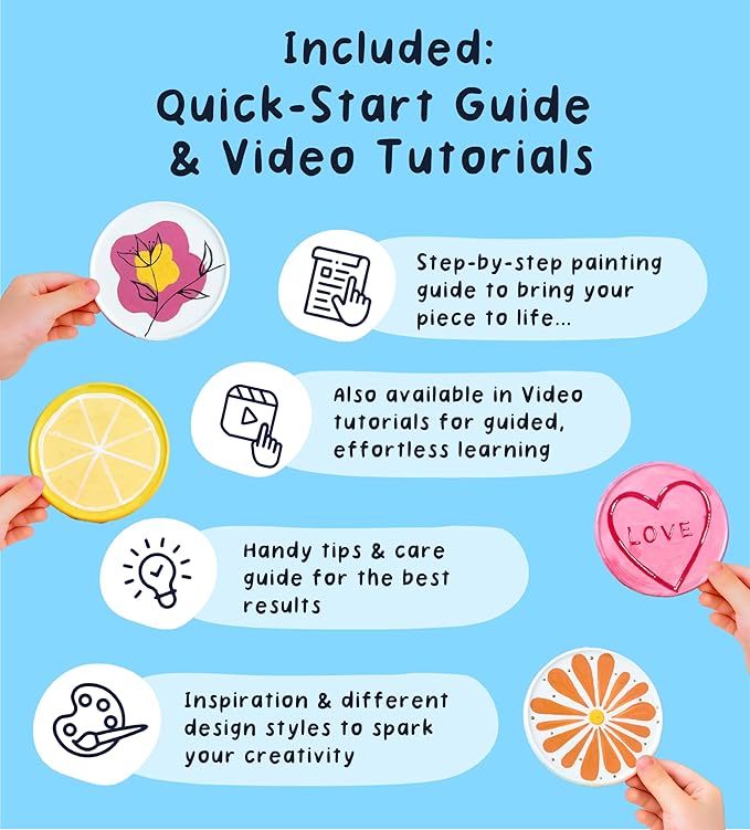 Pott’d Paintables Paint-a-Coaster Kit, DIY Pottery Painting Kit for Adults with Coasters, Holder, Dotting Paints, Brushes and Guide, Craft Kit for Beginners, Ideal for Home Decor or Handmade Gifts