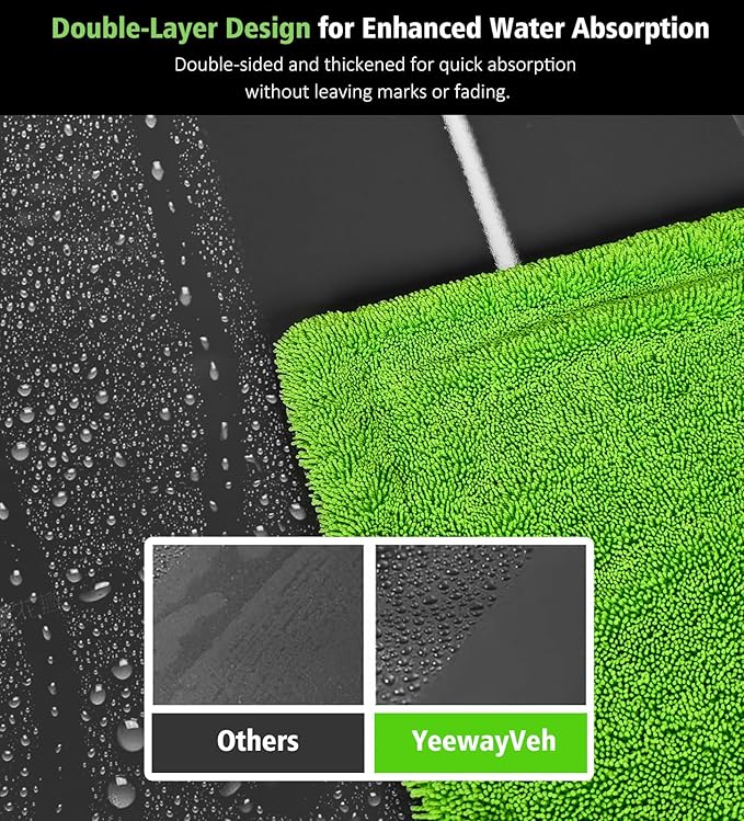 YeewayVeh 28" x 36" Car Drying Towel Extra Large, 1400 GSM Double Sided High Absorbent Car Wash Drying Towels, No Scratches or Streaks, Quick Dry Microfiber Towels for Cars Truck SUV, Green