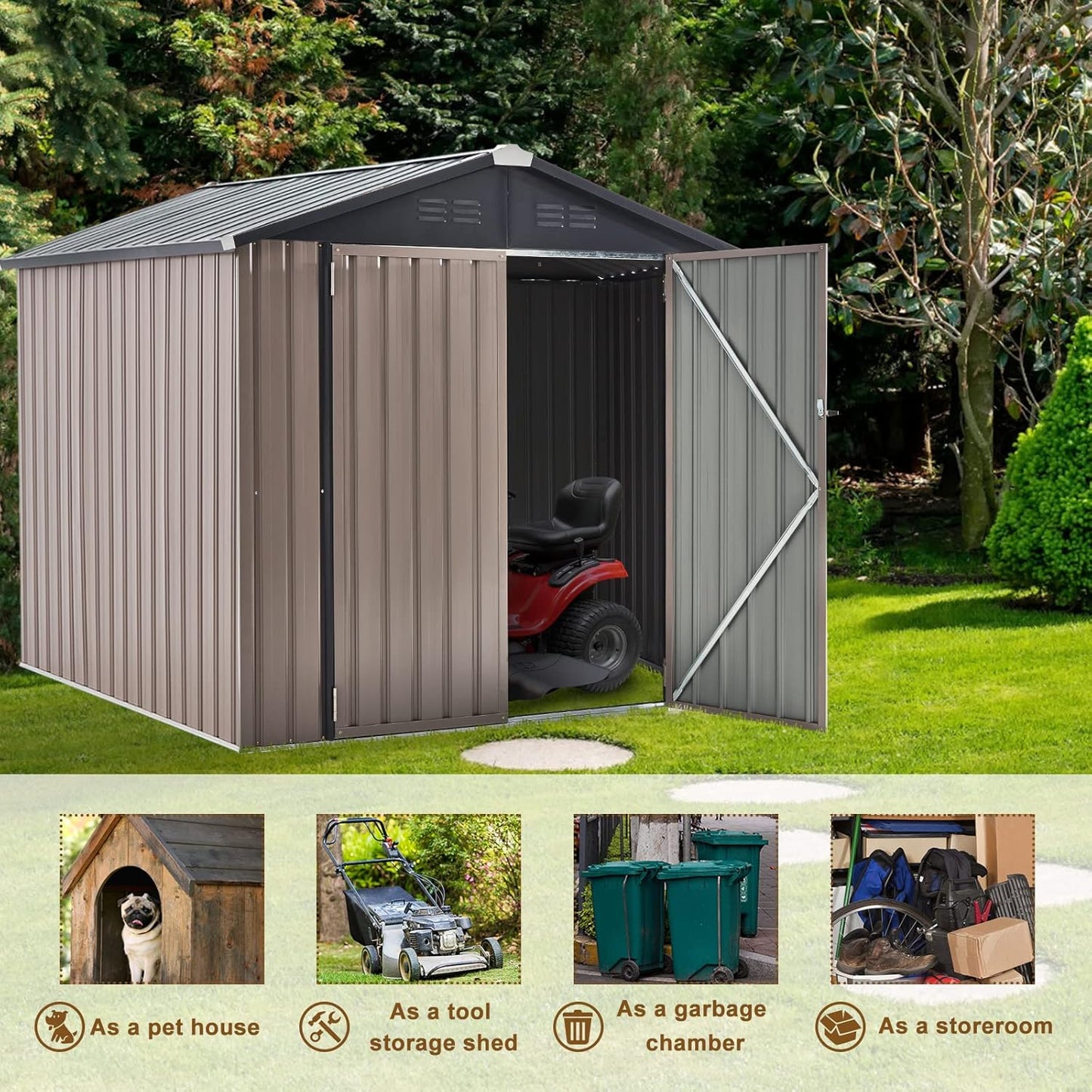 U-MAX 6x6 Storage Sheds & Outdoor Storage, Small Outdoor Storage Garden Outside Shed kit, Galvanized Metal Utility Shed for Backyard, Patio and Lawn