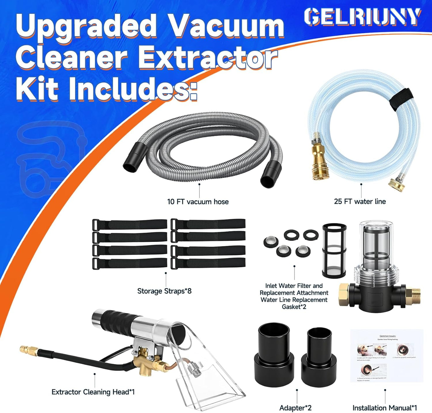 Upgraded Vacuum Cleaner Extractor Kit Compatible with Shop Vac, Carpet and Upholstery Cleaning Extractor Hose Kit with Wand, Hose, and Adapter for Home and Car Cleaning, 10-Ft Vacuum Cleaner Hose