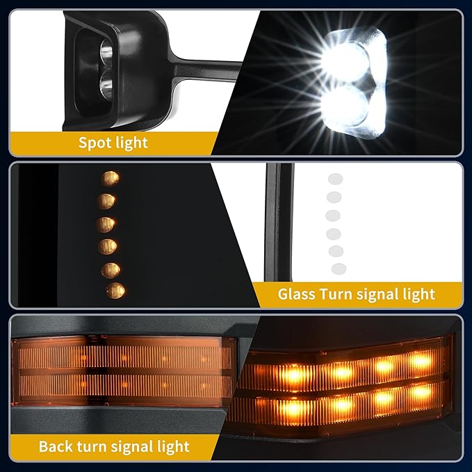 DWVO Towing Mirrors Compatible with 14-18 Silverado GMC Sierra 1500 2500 3500 HD,Power Heated Side Mirrors Tow Mirrors, Telescoping Power Folding with LED Turn Signal