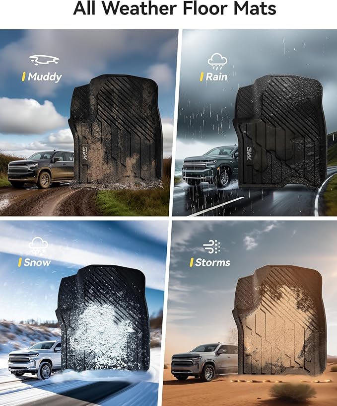 3W Floor Mats Fit for 2021 2022 2023 2024 2025 Chevy Suburban/GMC Yukon XL/Cadillac Escalade ESV 7 Seat, TPE All Weather Custom Fit Car Accessories Full Set Car Liners for Bucket Seat