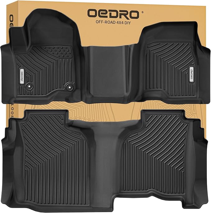OEDRO Floor Mats Fit for 2019-2025 Chevrolet Silverado 1500/Sierra1500 Double Cab with 1st Bench Seats, NO Rear Underseat Storage Box, Custom Fit 2 Row Floor Liner Set