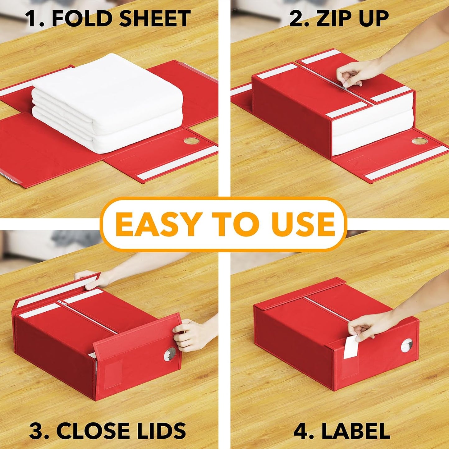 SpaceAid 6 Pack Bed Sheet Organizers and Storage, Foldable Sheet Organizer with Window for Linen Closet, Set Folder Keeper for Queen & King Size Bedding Storage (Red)