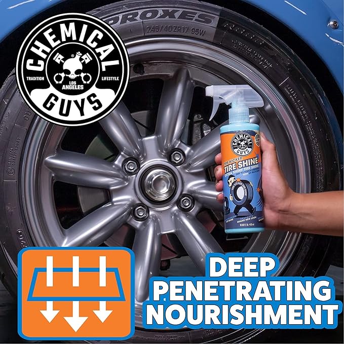 Chemical Guys Tire Kicker Sprayable Extra Glossy Tire Shine, Dry-to-Touch Dressing - Restores Wet Look to Rubber, Vinyl, and Plastic, Safe for Cars, Trucks, Motorcycles, RVs, and More - 16 oz