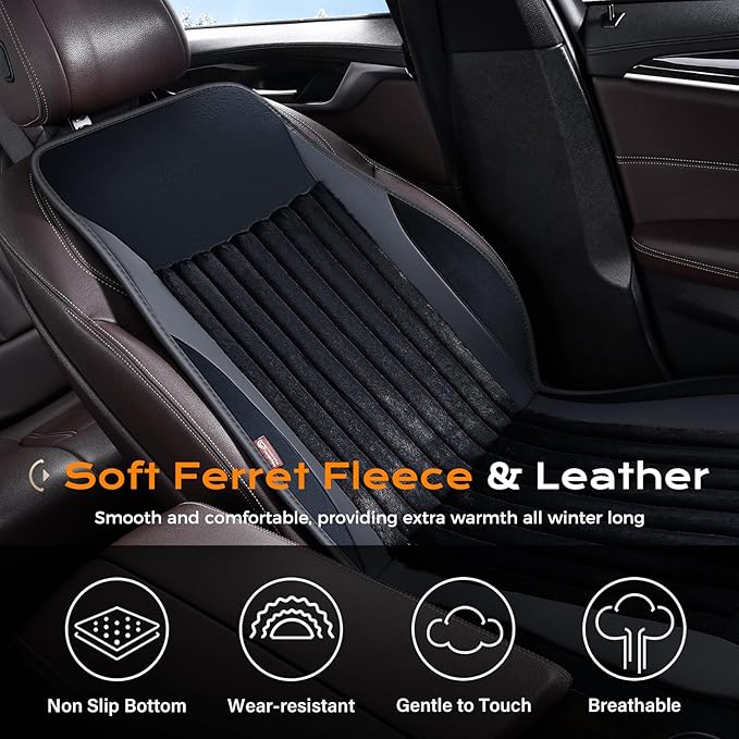 Coverado Front Seat Covers, Full Back and Seat Cushion for Driver or Passenger, Soft Velour & Leather Car Seat Cushion, Winter Car Seat Protector Universal Fit for Most Cars, Suvs Trucks