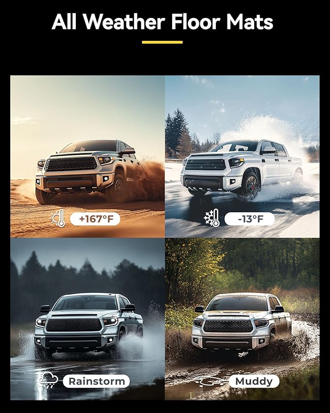 3W Floor Mats Fit for Toyota Tundra 2014-2021 (Only for CrewMax Cab), TPE All Weather Custom Fit Floor Liner for Tundra Accessories SR5/TRD/Limited 1st and 2nd Row Full Set Car Mats Easy Clean, Black