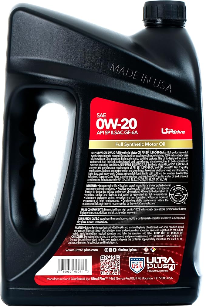 ULTRA 1PLUS SAE 0W-20 Full Synthetic Oil API SP ILSAC GF-6A - 0W20 Motor Oil, 5 Quarts