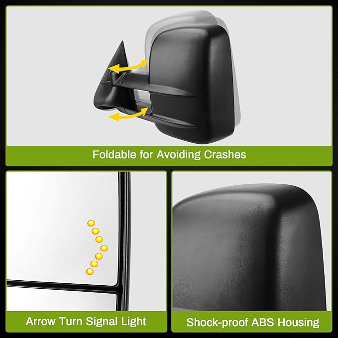 AUTOSAVER88 Tow Mirrors Compatible with 2007-2014 Chevy Silverado GMC Sierra, Power Heated Driver and Passenger Side Replacement Towing Mirror Set with Turn Signal and Dual Glass
