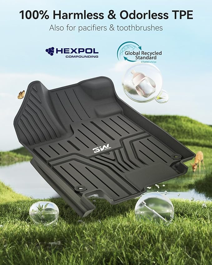 3W Floor Mats Fit for Honda Odyssey 2018-2025,TPE All Weather Custom Fit Floor Liner 1st, 2nd 3rd Row Car Mats,Black