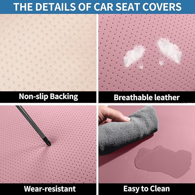 Front Seat Covers for Cars Breathable Leather Seat Covers Waterproof Seat Protectors Universal Fit for Most Automotive Cars SUV Trucks(Pink, Front Pair)