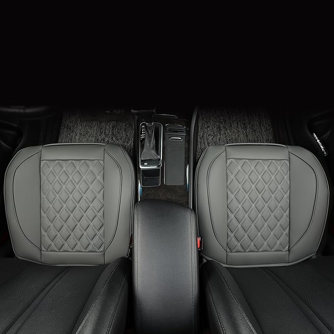 1 Pack Leather Front Car Seat Covers,Bottom Seat Covers for Cars,Driver Car Seat Cushion Cover,Luxury Seat Protectors,Waterproof,Full Wrap,for Most Vehicles,Sedan,Truck,SUV(Grey)