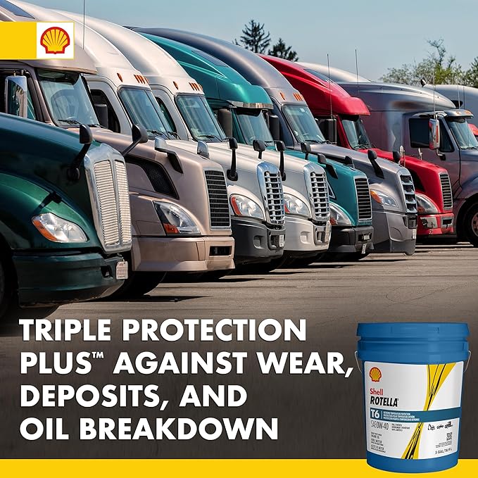 Shell Rotella 550054526 T6 Full Synthetic Heavy Duty 0W-40 Engine Diesel Oil - 5 Gallon Pail