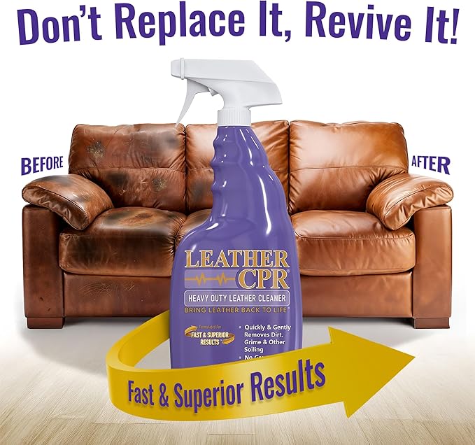 Leather CPR Heavy Duty Leather Cleaner 22oz - Car Interior Cleaner For Heavy Dirt & Grime, Heavily Soiled Furniture Leather Cleaner For Couch, Car Seat,Purses, Shoes, Boots, & More