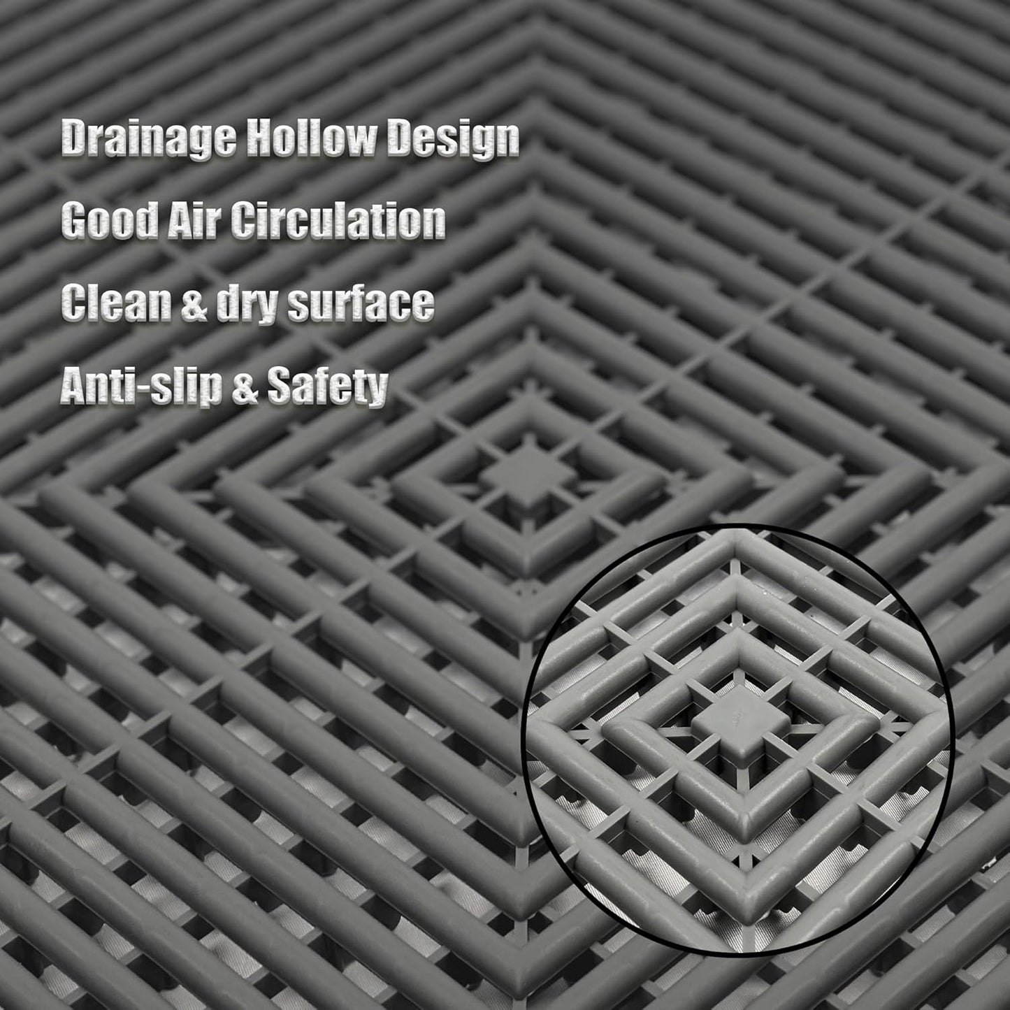24 Pack 16"x16" Interlocking Garage Floor Tiles - Drainage Mats, Non-Slip, Heavy-Duty, Easy Install for Garage, Car Wash, Basement(Gray)
