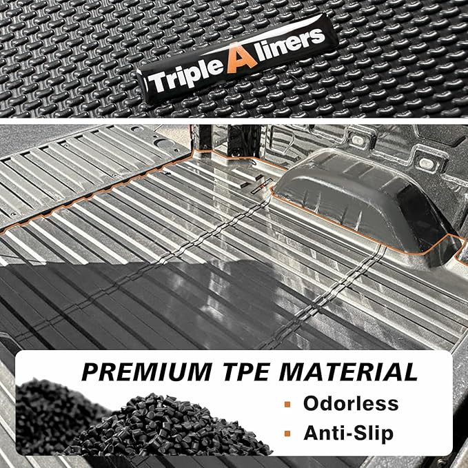 TripleAliners Truck Bed Mat & Floor Mats Front Rear Full Set Compatible with 2019-2025 2026 Chevy Silverado/GMC Sierra 1500 Crew Cab Accessories All Weather TPE Liners (5'8'' Truck Bed Mat+Floor Mats)