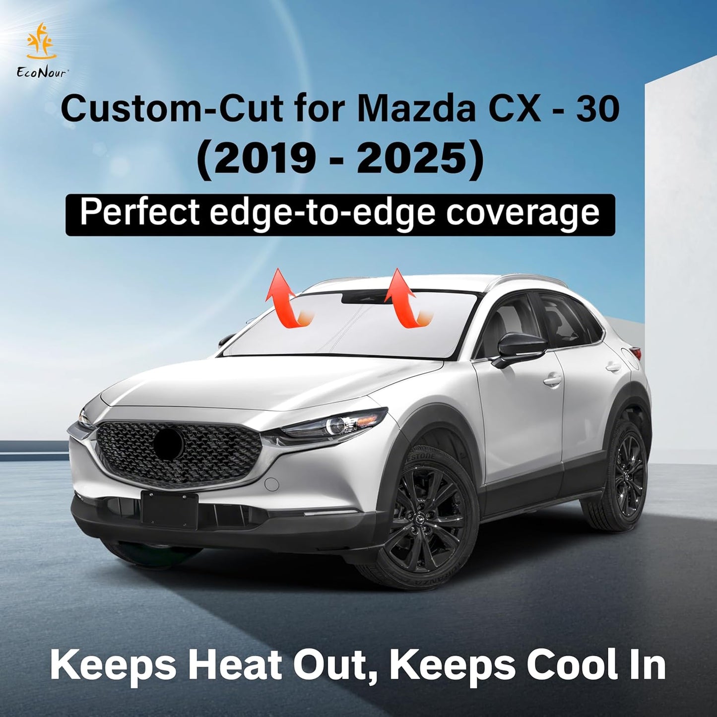 for Mazda CX-30 2019-2025 EcoNour Windshield Sunshade -240T Polyester Material Cars Sun Visor Reflector Blocks UV Rays - Foldable Sunshade Interior Protection-Mazda CX-30 Accessories