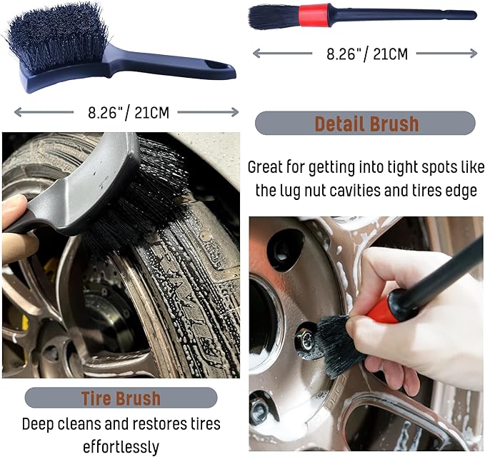 Refined Long Handle Car Wheel Brush Arsenal, Soft Wheel and Rim Brush,Tire Brush, Bendable & Durable Car Wheel Rim Cleaner Brush Set for Cleaning Wheel and Tire, Large, Grey & Black
