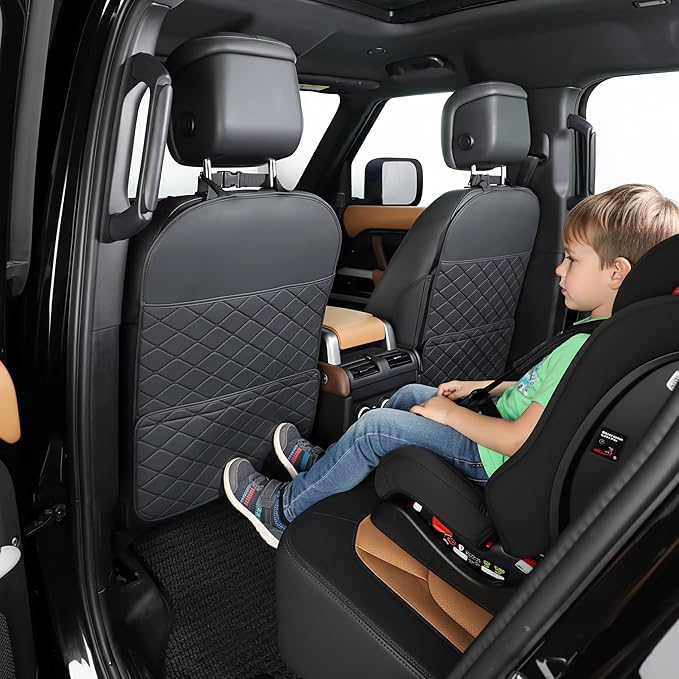 Seat Back Protector + Large Capacity Pocket Storage Organizer,Preventing the Impact of Children Stepping on the Seat Backrest (Black)