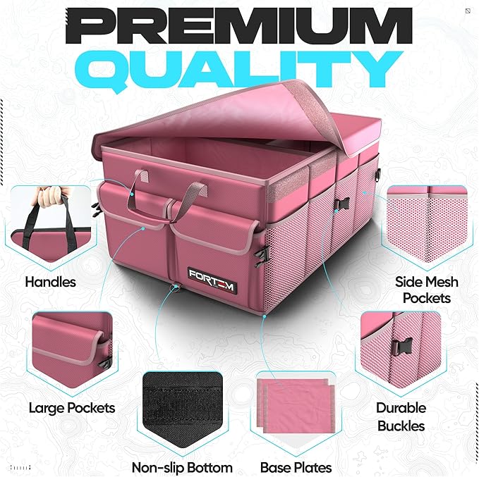 FORTEM Car Trunk Organizer, Collapsible Multi Compartment SUV Organizer, Foldable Storage for Car Accessories for Women Men, 600D Oxford, Non Slip Bottom, Securing Straps, Soft Cover (50L)