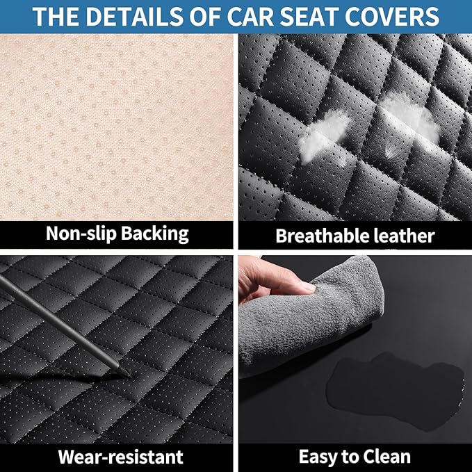 Leather Front Seat Covers for Cars Breathable Seat Covers Waterproof Seat Protectors Universal Fit for Most Automotive Cars SUV Trucks Van (Black, Front Pair)