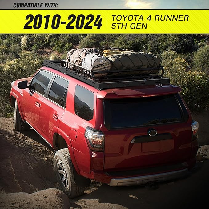 Full Length Roof Rack Cargo Basket Compatible with 2010-2024 Toyota 4Runner 5th Gen Cargo Carrier, Streamlined Heavy-Duty Overland Rooftop Luggage Storage Holder Cargo Racks, 800 LBS Capacity