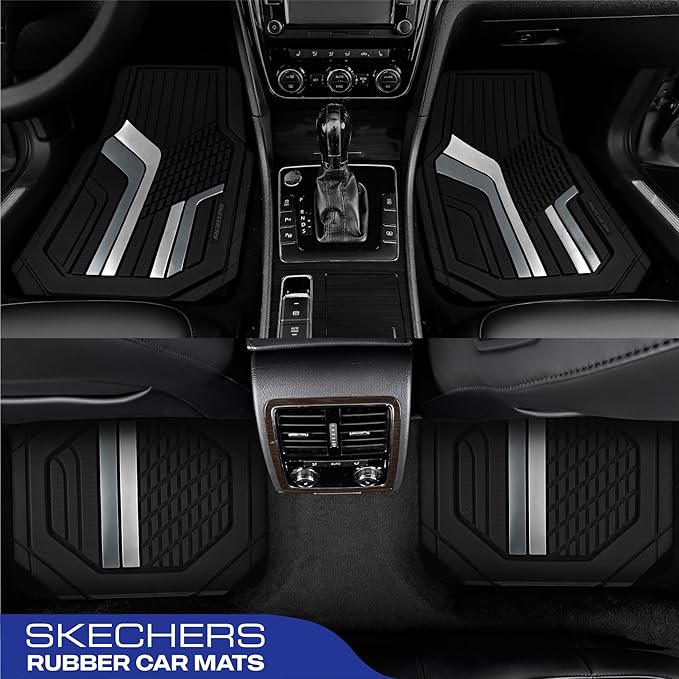 Skechers Heavy Duty Rubber Car Floor Mats,Dual Color Design Floor Mats,All Weather Car Mats,Waterproof Trim To Fit Universal Floor Liner Car Accessories,Automotive Floor Mats For Cars Trucks Suvs,Gery